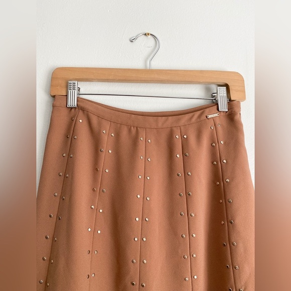 LIU.JO A-line Caramel Camel Tan Skirt Silver Studded Embellished Y2K Luxury 2 - Picture 2 of 12